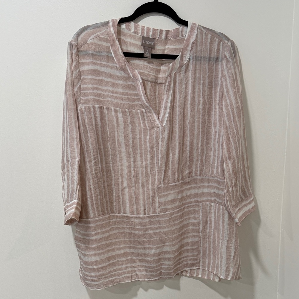 Chico's Women's Lightweight Cream Striped Tunic (Size 3)